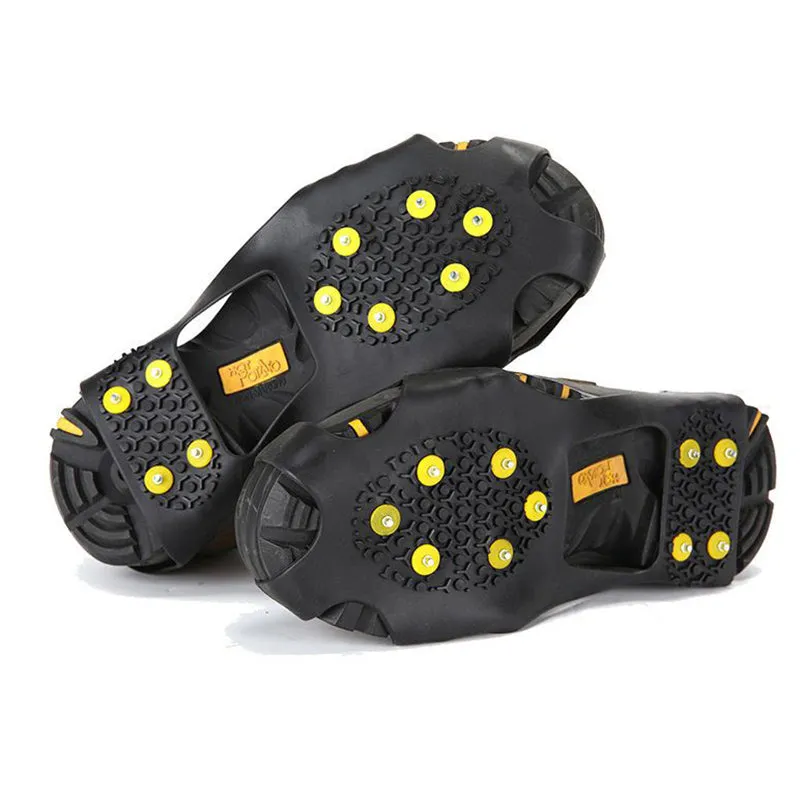 1 Pair 10 Stud Snow Ice Claw Climbing Anti Slip Spikes Grips Crampon Cleats Shoes Cover, Size M