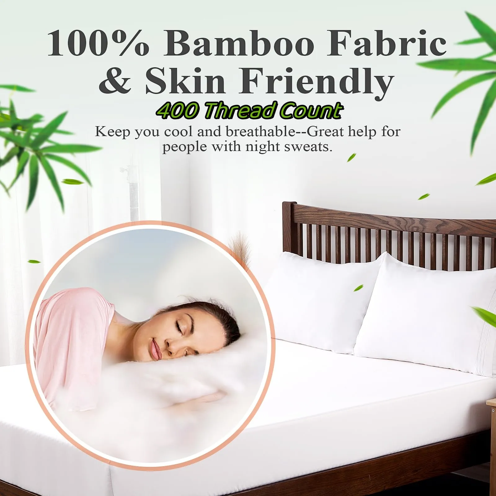 100% Bamboo Cooling Fitted Sheet King Only, 400 Thread Count King Size Fitted Sheet White, 16" Deep Pocket, Colorfast Dyes & Shrink Resistant, Soft & Silky and Breathable for Home & Hotel Luxury