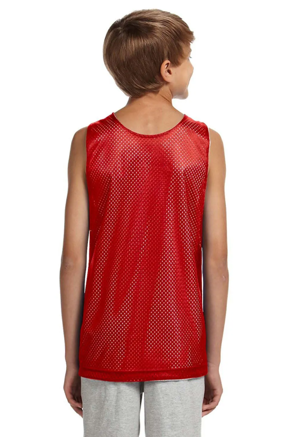 A4 Youth Reversible Moisture Wicking Mesh Tank Top - Scarlet Red/White