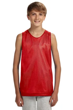 A4 Youth Reversible Moisture Wicking Mesh Tank Top - Scarlet Red/White