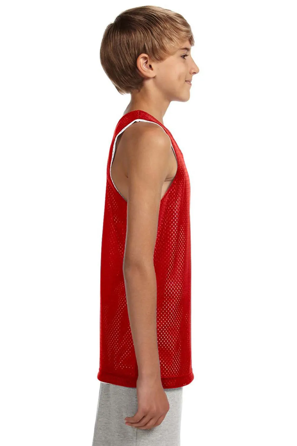 A4 Youth Reversible Moisture Wicking Mesh Tank Top - Scarlet Red/White