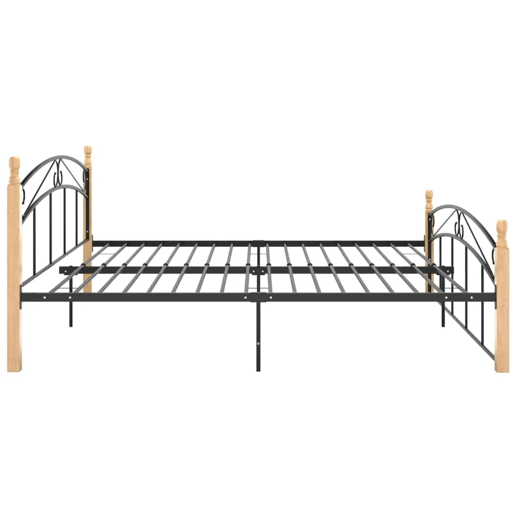 Bed Frame Black Metal and Solid Oak Wood 180x200 cm 6FT Super King