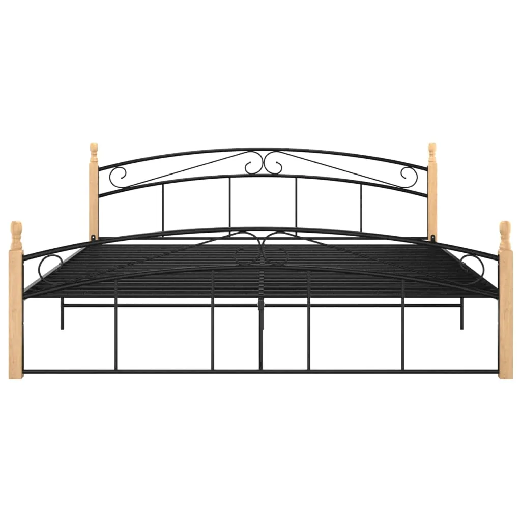 Bed Frame Black Metal and Solid Oak Wood 180x200 cm 6FT Super King