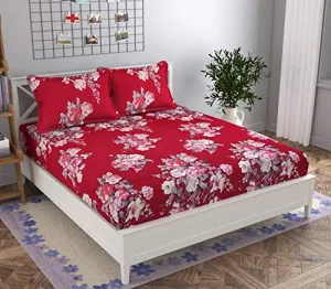 BhaiJi BedSheet King Size 300 TC Pure Cotton Satin Stripes- 108x108 Inch Upto 10 Inch Thick Mattresses On King Size Bed (Red)