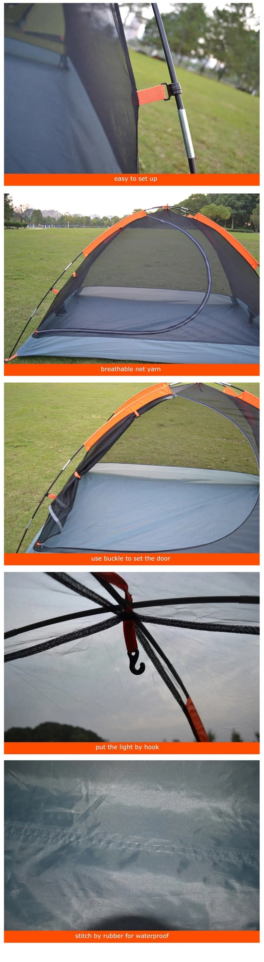 Easy Setup Camping Tent for 2 Person Aluminum Pole Lightweight Breathable