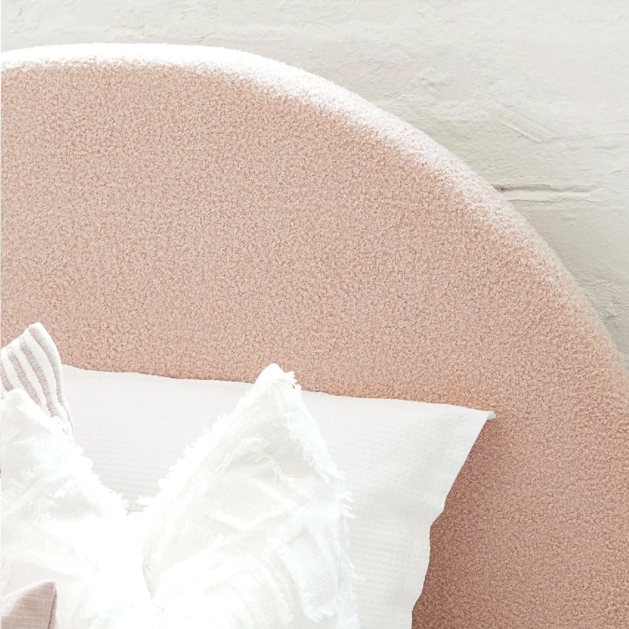 SCOUT Blush Pink Boucle Upholstered Bed