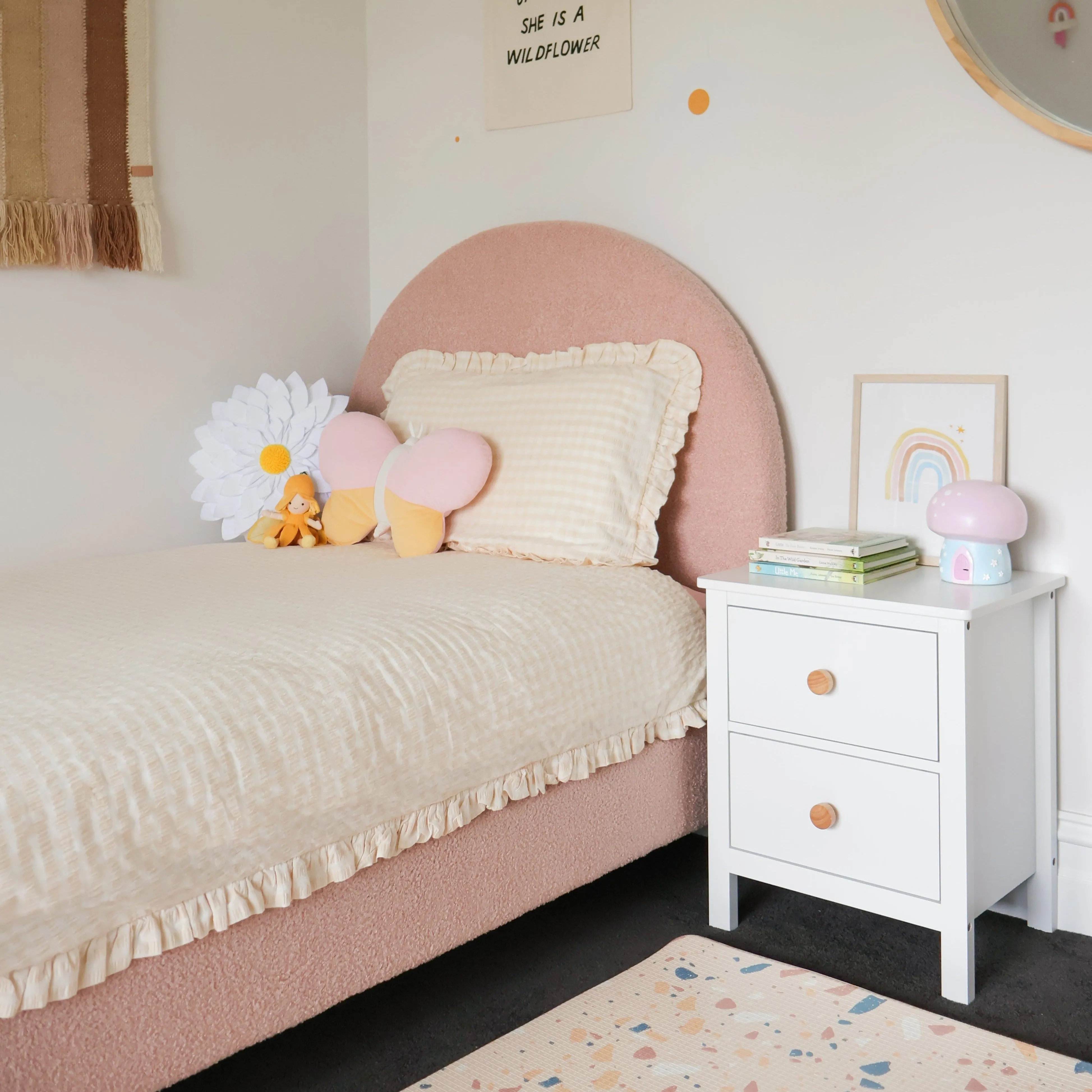 SCOUT Blush Pink Boucle Upholstered Bed