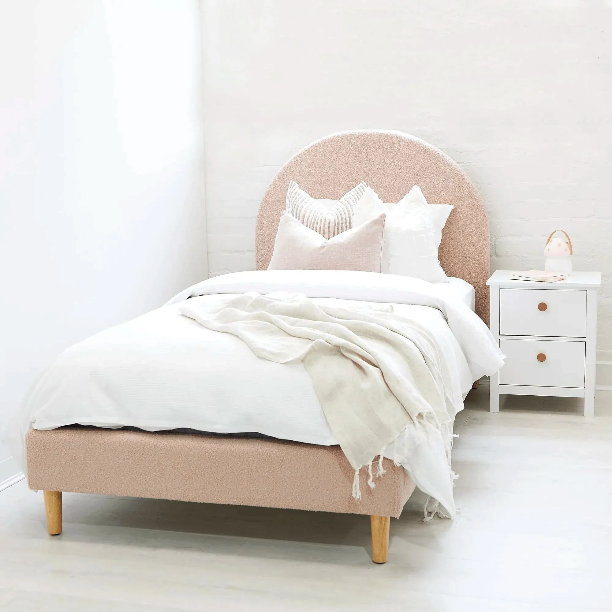 SCOUT Blush Pink Boucle Upholstered Bed