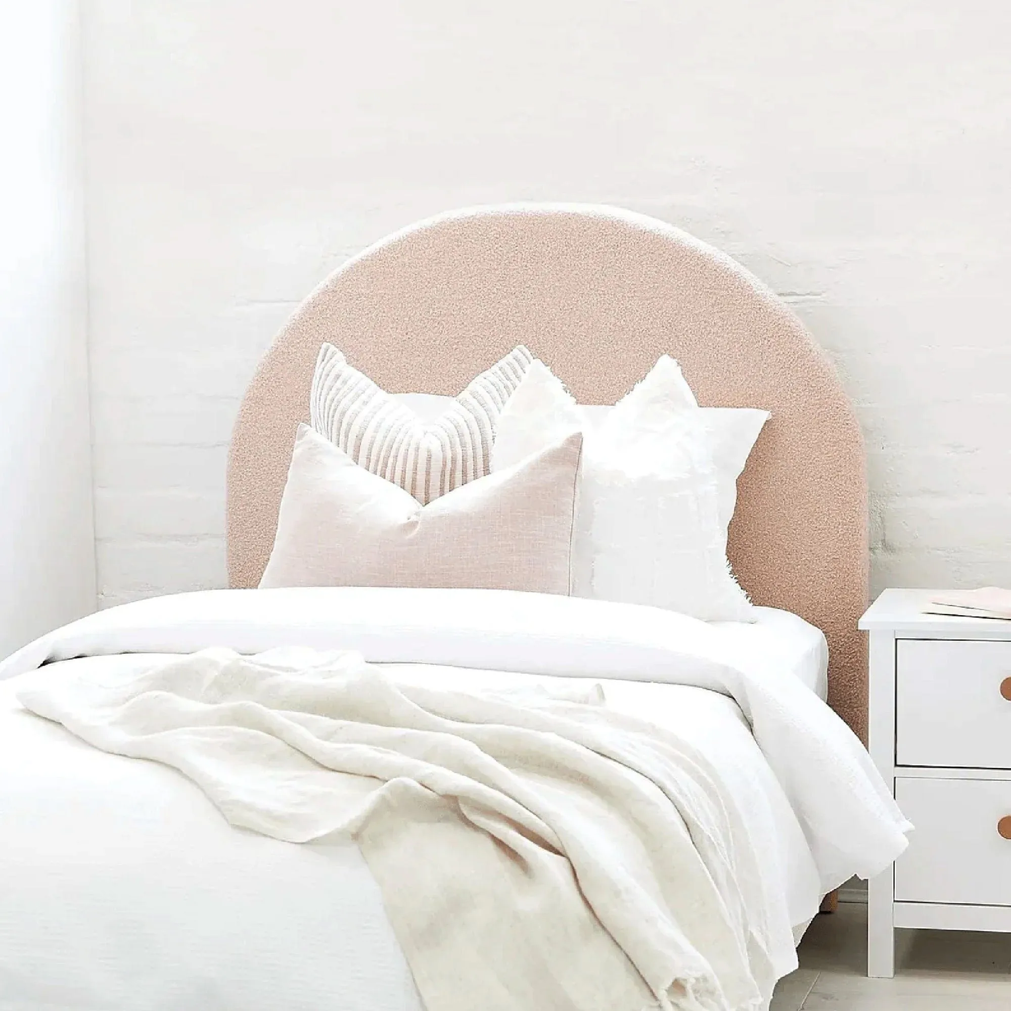 SCOUT Blush Pink Boucle Upholstered Bed