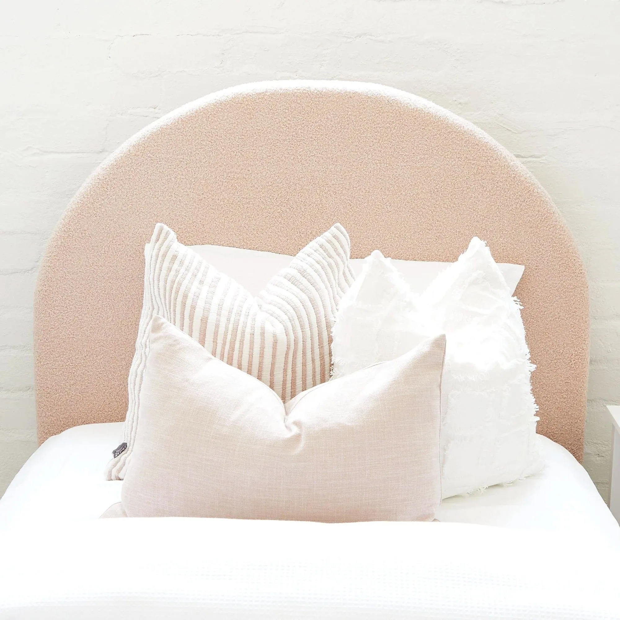 SCOUT Blush Pink Boucle Upholstered Bed