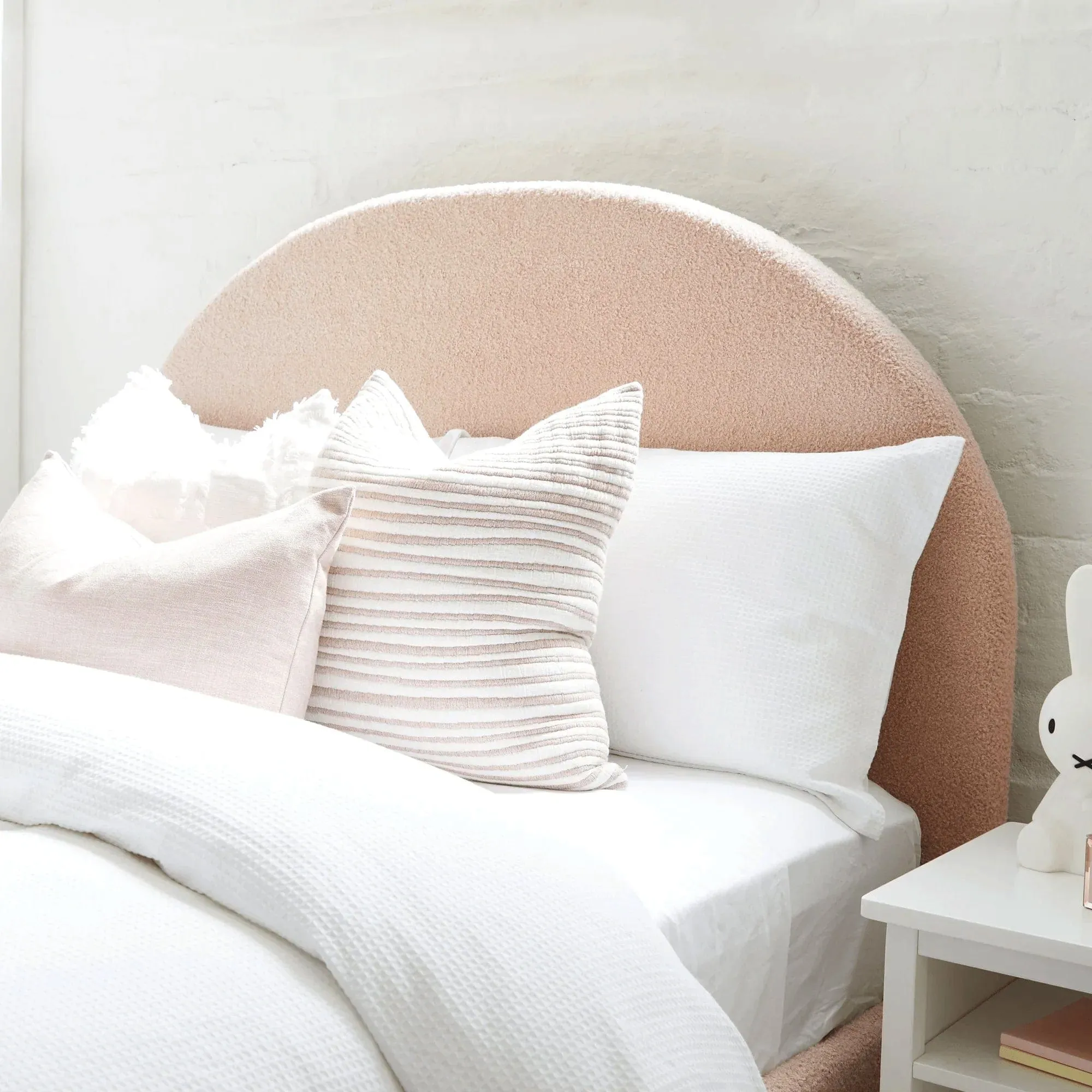 SCOUT Blush Pink Boucle Upholstered Bed