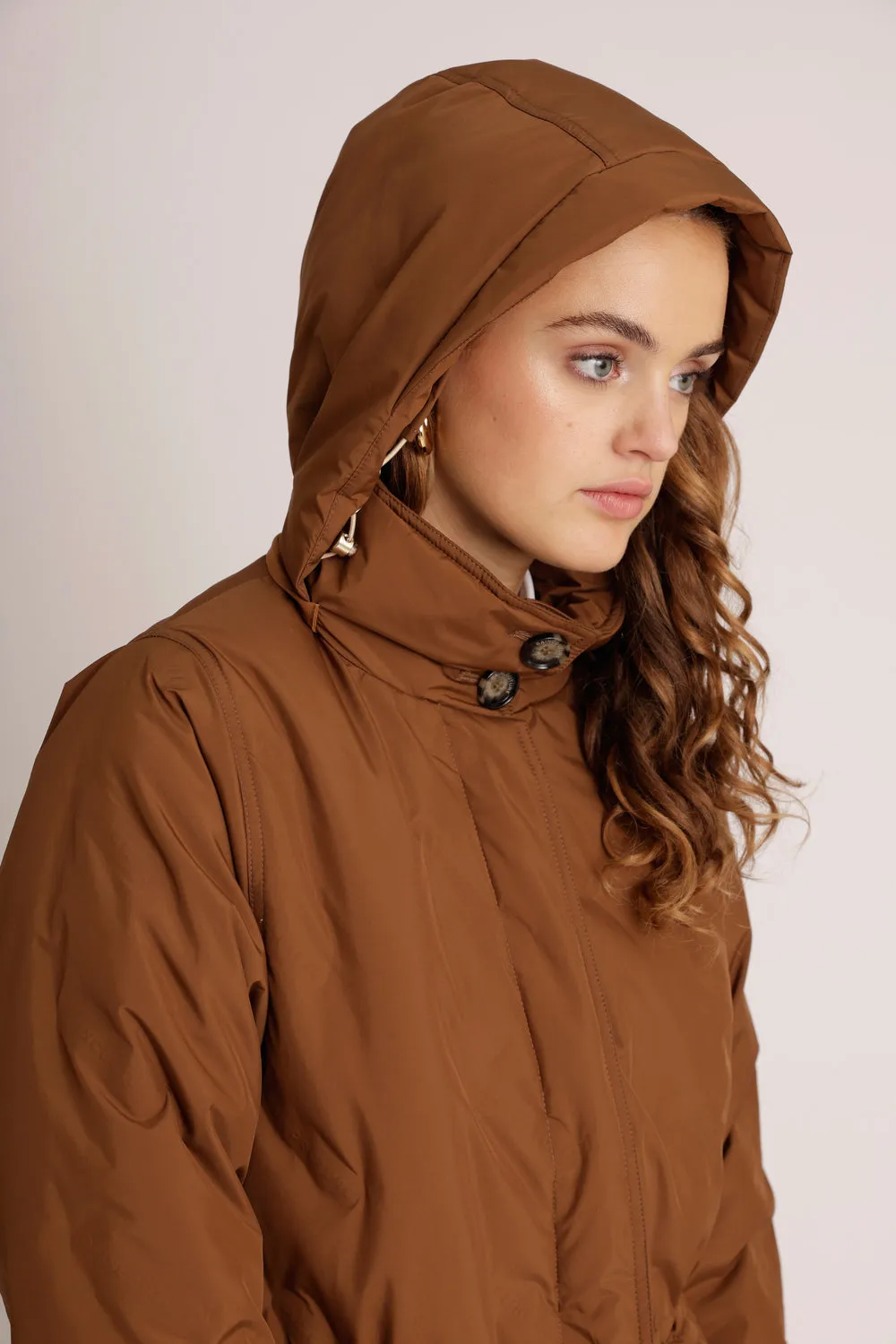 Waterproof Puffer Poncho - Brown